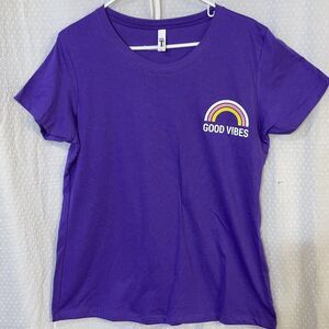 Womens Plus Size Purple Good Vibes XXL Graphic T-Shirt 2X Rainbow
